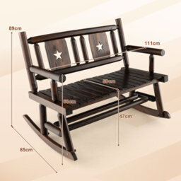 Costway Patio Rocking Bench Carbonized Wood Double Rocker Lovesear W/ Ergonomic Seat - thumbnail 3