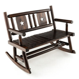 Costway Patio Rocking Bench Carbonized Wood Double Rocker Lovesear W/ Ergonomic Seat - thumbnail 2