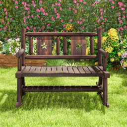 Costway Patio Rocking Bench Carbonized Wood Double Rocker Lovesear W/ Ergonomic Seat - thumbnail 5