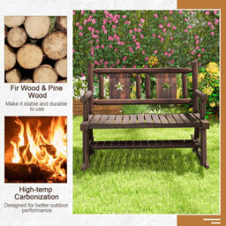 Costway Patio Rocking Bench Carbonized Wood Double Rocker Lovesear W/ Ergonomic Seat - thumbnail 8