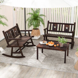 Costway Patio Rocking Bench Carbonized Wood Double Rocker Lovesear W/ Ergonomic Seat - thumbnail 6