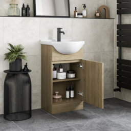 Affine Bathroom Vanity Unit Basin Sink Single Tap Hole Freestanding 450mm Oak Effect - thumbnail 3