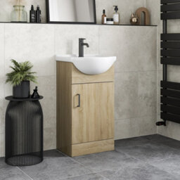 Affine Bathroom Vanity Unit Basin Sink Single Tap Hole Freestanding 450mm Oak Effect - thumbnail 2