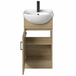 Affine Bathroom Vanity Unit Basin Sink Single Tap Hole Freestanding 450mm Oak Effect - thumbnail 5