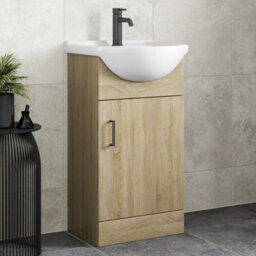 Affine Bathroom Vanity Unit Basin Sink Single Tap Hole Freestanding 450mm Oak Effect - thumbnail 1
