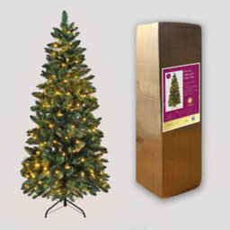 Shatchi 4Ft Pre-Lit Warm White Led Green Christmas Slim Pine Narrow Tree With Metal Stand