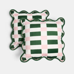 Ohs 2 X Scallop Edge Checkerboard Matte Velvet Cushion Covers - Pink/green - thumbnail 3
