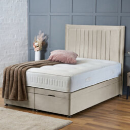 Bsspoke Canes Ottoman Divan Bed Cream Plush Velvet 54Inch Headboard & End Liftup & No Mattress In Single Double King 4Ft 6Ft - thumbnail 1