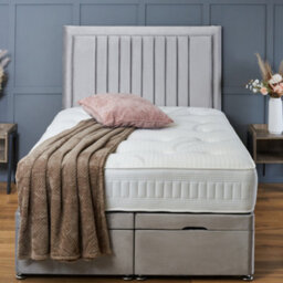 Bsspoke Canes Ottoman Divan Bed Cream Plush Velvet 54Inch Headboard & End Liftup & No Mattress In Single Double King 4Ft 6Ft - thumbnail 3