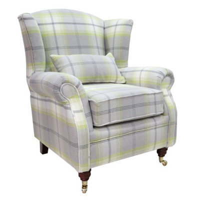 Wing Chair Original Fireside High Back Armchair P And S Balmoral Citrus Green Check Real Fabric - image 1