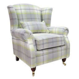 Wing Chair Original Fireside High Back Armchair P And S Balmoral Citrus Green Check Real Fabric