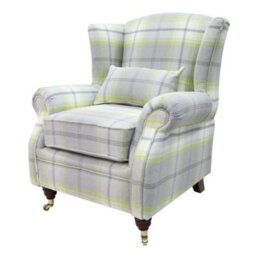 Wing Chair Original Fireside High Back Armchair P And S Balmoral Citrus Green Check Real Fabric - thumbnail 2