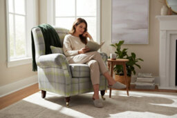Wing Chair Original Fireside High Back Armchair P And S Balmoral Citrus Green Check Real Fabric - thumbnail 3