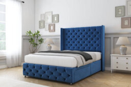 "Sloomy Luthor Navy Plush Divan Bed Base 2 Drawers Foot-End-54"" Wingback Headboard & 12"" Footboard 4' Small Double" - thumbnail 3