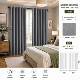 Aspire Homeware Charcoal Linen 100% Blackout Curtain Thermal Insulated Eyelet Curtain Pair (W)168Cm X (D)183Cm With Tie Back - thumbnail 7