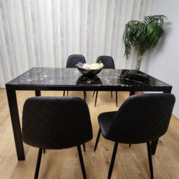 Kosy Koala Modern Black Glass Marble Effect Dining Table Set With 4 Black Gem Pattern Chairs Dining Room Furniture - thumbnail 5