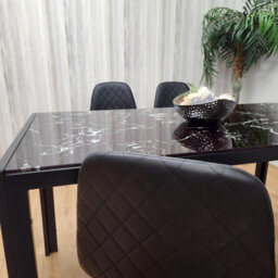 Kosy Koala Modern Black Glass Marble Effect Dining Table Set With 4 Black Gem Pattern Chairs Dining Room Furniture - thumbnail 4