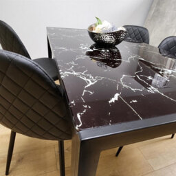 Kosy Koala Modern Black Glass Marble Effect Dining Table Set With 4 Black Gem Pattern Chairs Dining Room Furniture - thumbnail 7