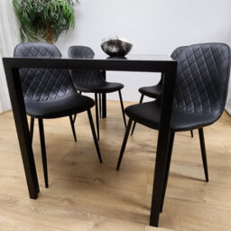 Kosy Koala Modern Black Glass Marble Effect Dining Table Set With 4 Black Gem Pattern Chairs Dining Room Furniture - thumbnail 9