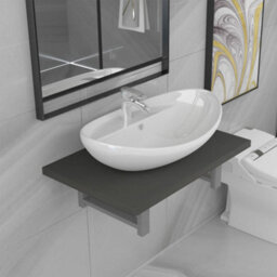 Berkfield Durable Two Piece Bathroom Furniture Set Ceramic Grey - thumbnail 2