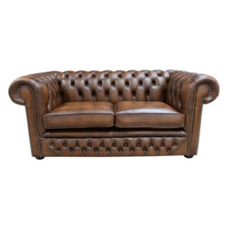 Chesterfield 2 Seater Antique Tan Leather Winchester Sofa In Classic Style - thumbnail 1
