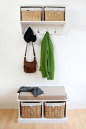 Statement Furniture Tetbury White Storage Bench With 2 Natural Wicke Baskets And Brown Cushion - thumbnail 3