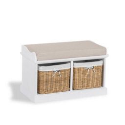 Statement Furniture Tetbury White Storage Bench With 2 Natural Wicke Baskets And Brown Cushion - thumbnail 5
