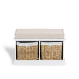 Statement Furniture Tetbury White Storage Bench With 2 Natural Wicke Baskets And Brown Cushion - thumbnail 4