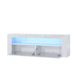 Furneo White Tv Stand 145Cm Unit Cabinet Matt & High Gloss Clifton 13 Blue Led Lights - thumbnail 2
