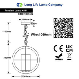 Long Life Lamps Company Industrial 3 Ring Ceiling Pendant Light Black Metal Chain Suspended Frosted Glass Lamp Shade K441 - thumbnail 2
