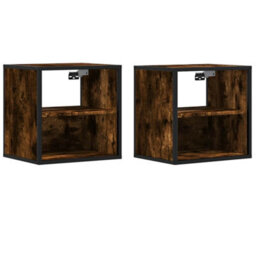 Berkfield Wall-Mounted Bedside Cabinets 2 Pcs Smoked Oak 40X31X39.5 Cm - thumbnail 2