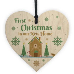 Red Ocean First Christmas In New Home Christmas Tree Decoration Wood Heart Bauble Couple Gift - thumbnail 1