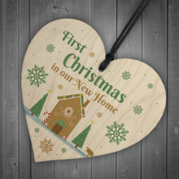 Red Ocean First Christmas In New Home Christmas Tree Decoration Wood Heart Bauble Couple Gift - thumbnail 6