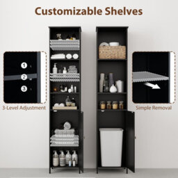 Costway Bathroom Tall Cabinet Slim Freestanding Storage Organizer-Black - thumbnail 8