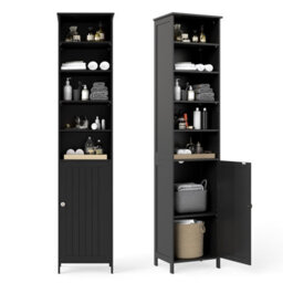 Costway Bathroom Tall Cabinet Slim Freestanding Storage Organizer-Black - thumbnail 1