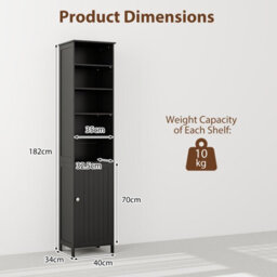 Costway Bathroom Tall Cabinet Slim Freestanding Storage Organizer-Black - thumbnail 2