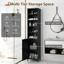 Costway Bathroom Tall Cabinet Slim Freestanding Storage Organizer-Black - thumbnail 7