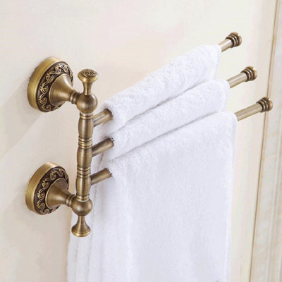 Pepte Bathroom Rotatable Towel Bar Triple Straight Rail 3-Tier Hanger Antique Brass - image 1