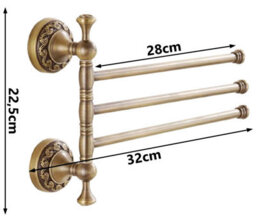 Pepte Bathroom Rotatable Towel Bar Triple Straight Rail 3-Tier Hanger Antique Brass - thumbnail 2