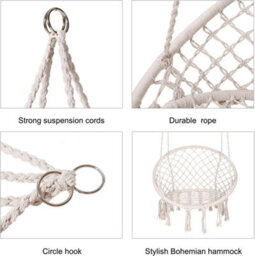 Decorative Macrame Rope Swing Chair Hanging Hammock Style Seat For Garden Patio Or Indoor Lounging - thumbnail 7