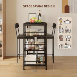 Black Modern 3 Piece Dining Table Set For Two With Built In Wine Rack - thumbnail 6