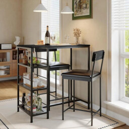 Black Modern 3 Piece Dining Table Set For Two With Built In Wine Rack - thumbnail 1