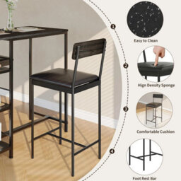 Black Modern 3 Piece Dining Table Set For Two With Built In Wine Rack - thumbnail 3