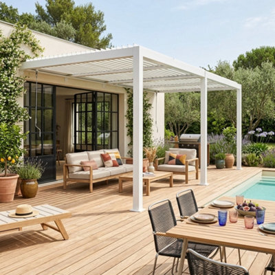 Sweeek - Lean To Pergola With Louvered Roof Aluminium 4 X 3M Palace White - image 1