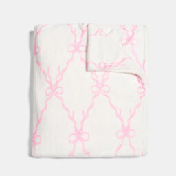 Ohs Bow Lattice Flannel Fleece Throw Blanket Soft Bedspread, Pink - 125 X 150Cm - thumbnail 4