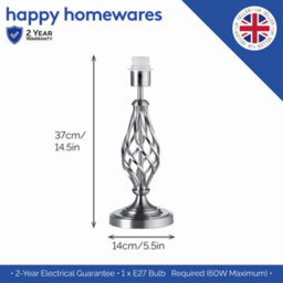 Happy Homewares Traditional Brushed Satin Nickel Table Lamp Base With Twist Metal Stem Design - thumbnail 4