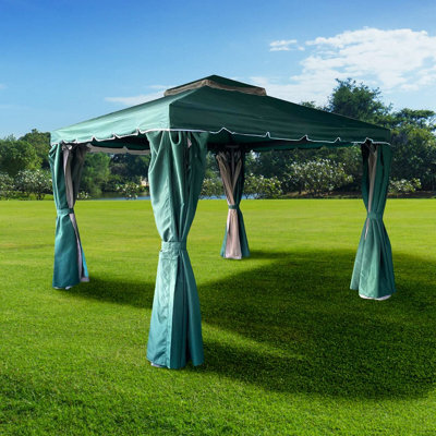 Shatchi 3Mx4M Garden Gazebo With Curtains & Mosquito Netting - Heavy-Duty Aluminium Frame, Waterproof Double Roof - image 1