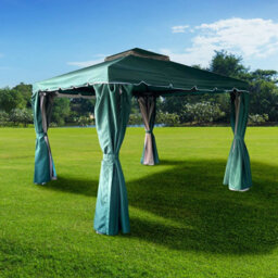 Shatchi 3Mx4M Garden Gazebo With Curtains & Mosquito Netting - Heavy-Duty Aluminium Frame, Waterproof Double Roof - thumbnail 2