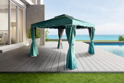 Shatchi 3Mx4M Garden Gazebo With Curtains & Mosquito Netting - Heavy-Duty Aluminium Frame, Waterproof Double Roof - thumbnail 8