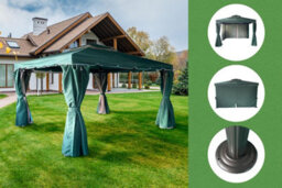 Shatchi 3Mx4M Garden Gazebo With Curtains & Mosquito Netting - Heavy-Duty Aluminium Frame, Waterproof Double Roof - thumbnail 6